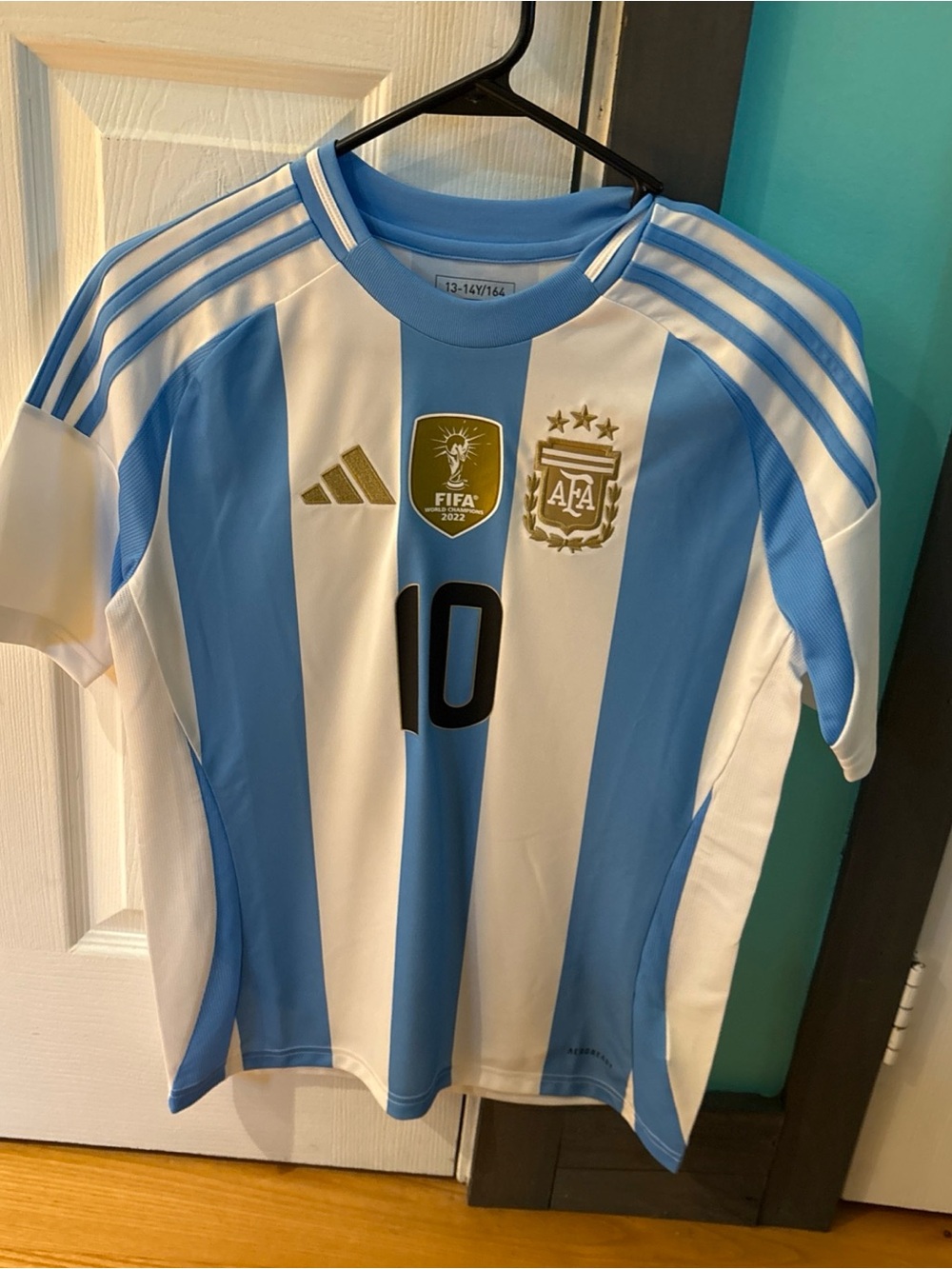 adidas Argentina Kids Soccer Jersey - Light Blue/White with Gold Accents